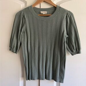 Marled Sage Olive Green Short Sleeve Top Business Casual